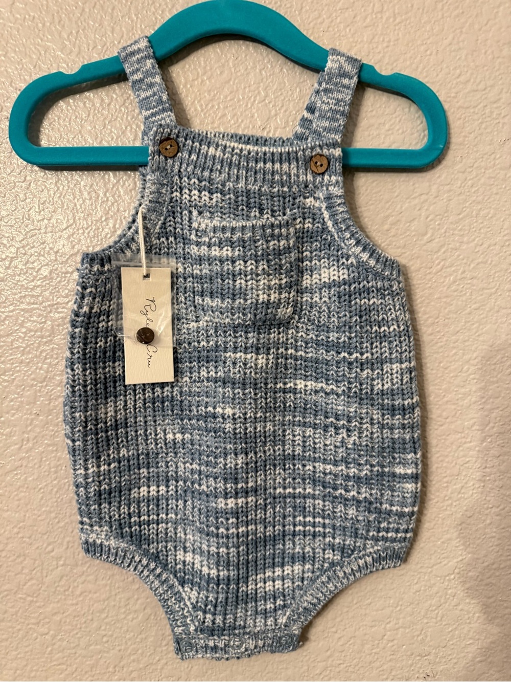 Rylee + Cru Blue & White Marled Knit Romper